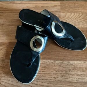 Anne Klein Black Thong Sandals with Silver Accent